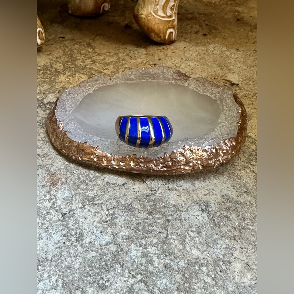 Gold Dome Royal Blue Enamel Ring